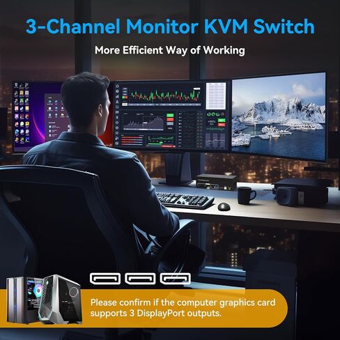 8K KVM Switch 3 شاشات 2 جهاز كمبيوتر Displayport 4K @ 120 هرتز USB 3.0 KVM Switches DP 1.4 مراقب التبديل لجهازي كمبيوتر مع 4 منافذ USB تدعم الوضع الممتد والنسخ، مع محول تيار مستمر 12 فولت و2 كابلات USB in Kuwait