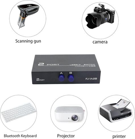 QIANRENON Printer Sharing Switch, 2-Port USB 2.0 Switch Adapter for USB Device Port Sharing Between 2 Computers (2 Switch),with 2 Pack USB 2.0 Male Cable in Saudi Arabia