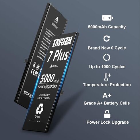 TAYUZH [5000 mAh] Battery for iPhone 7 Plus Upgraded High Capacity Replacement Battery New 0 Cycle Li-ion Battery for 7 Plus A1661 A1784 A1785 with Repair Tool Kit and Instruction in Kuwait