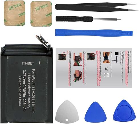 بطارية لساعة Apple Watch Series 1 مقاس 38 مم، بطارية بديلة للسلسلة 1 A1578، A1802، (الجيل الأول) A1553 مع طقم إصلاح، مسامير احتياطية يدوية ومواد لاصقة للغطاء الخلفي in Kuwait