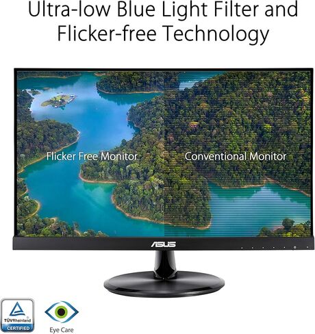 شاشة ASUS VP229Q مقاس 21.5 بوصة، بدقة 1080 بكسل كاملة الوضوح، و75 هرتز، وIPS، ومزامنة مجانية/مزامنة تكيفية، والعناية بالعين، ومنفذ HDMI DisplayPort VGA، بدون إطار، وقابل للتثبيت على الحائط وفقًا لمعايير VESA باللون الأسود in Saudi Arabia