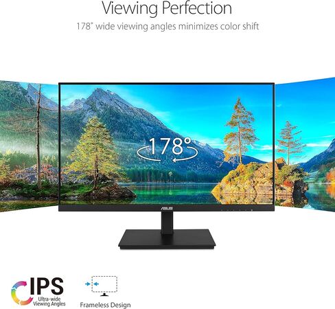 شاشة ASUS 23.8 بوصة 1080 بكسل (VA24DQSB) - دقة عالية كاملة، IPS، 75 هرتز، مكبرات صوت متزامنة، ضوء أزرق منخفض وميض خالٍ من الوميض، بدون إطار قابل للتركيب، منفذ HDMI DisplayPort، VGA، محور USB قابل للتعديل، أسود، 12.8 بوصة × 21.3 بوصة × 2.1 " in Kuwait