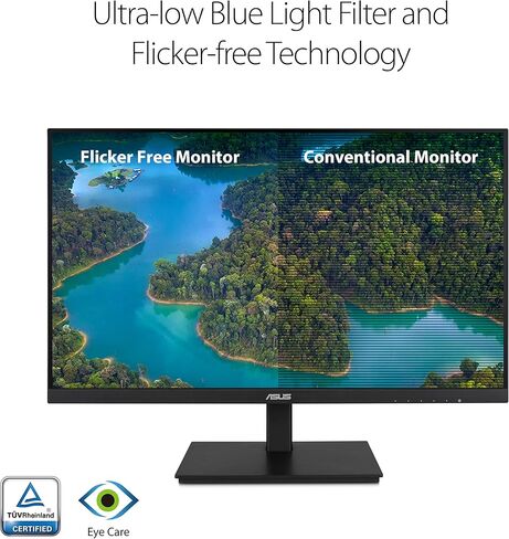 شاشة ASUS 23.8 بوصة 1080 بكسل (VA24DQSB) - دقة عالية كاملة، IPS، 75 هرتز، مكبرات صوت متزامنة، ضوء أزرق منخفض وميض خالٍ من الوميض، بدون إطار قابل للتركيب، منفذ HDMI DisplayPort، VGA، محور USB قابل للتعديل، أسود، 12.8 بوصة × 21.3 بوصة × 2.1 " in Kuwait