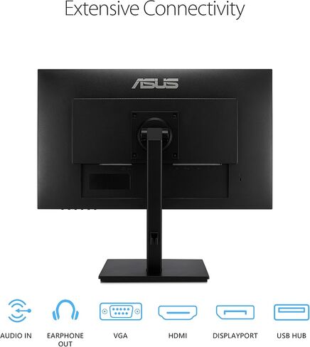 شاشة ASUS 23.8 بوصة 1080 بكسل (VA24DQSB) - دقة عالية كاملة، IPS، 75 هرتز، مكبرات صوت متزامنة، ضوء أزرق منخفض وميض خالٍ من الوميض، بدون إطار قابل للتركيب، منفذ HDMI DisplayPort، VGA، محور USB قابل للتعديل، أسود، 12.8 بوصة × 21.3 بوصة × 2.1 " in Kuwait