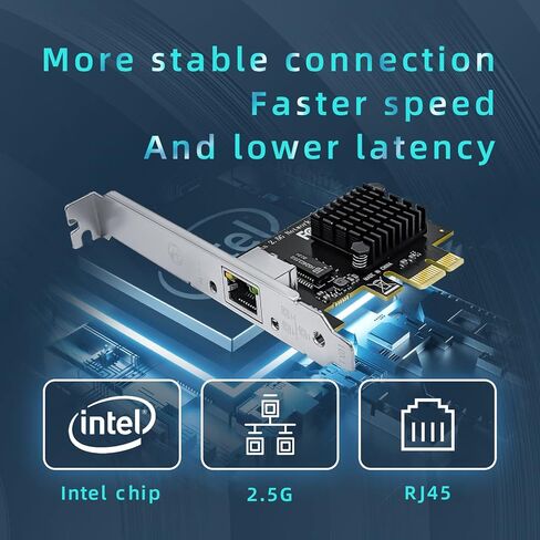 محول شبكة 2.5GBase-T بمنفذ PCIe وبطاقة ايثرنت 2.5GB RLihm 2.5gb ومنفذ شبكة LAN RJ45 و2500/1000/100 ميجابت لكل ثانية ومنفذ واحد للالعاب والمكتب يدعم ويندوز/لينكس مع شريحة تعريف I225-V in Kuwait