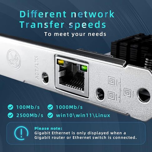 محول شبكة 2.5GBase-T بمنفذ PCIe وبطاقة ايثرنت 2.5GB RLihm 2.5gb ومنفذ شبكة LAN RJ45 و2500/1000/100 ميجابت لكل ثانية ومنفذ واحد للالعاب والمكتب يدعم ويندوز/لينكس مع شريحة تعريف I225-V in Kuwait