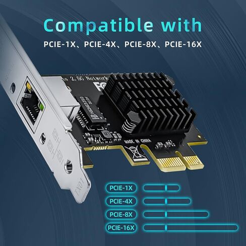 محول شبكة 2.5GBase-T بمنفذ PCIe وبطاقة ايثرنت 2.5GB RLihm 2.5gb ومنفذ شبكة LAN RJ45 و2500/1000/100 ميجابت لكل ثانية ومنفذ واحد للالعاب والمكتب يدعم ويندوز/لينكس مع شريحة تعريف I225-V in Kuwait