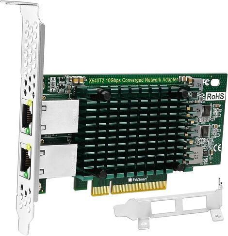 واجهة FengSmart PCIE X8 إلى محول شبكة منافذ RJ45 بسرعة 2X 10 جيجابت في الثانية، وحدة تحكم إيثرنت Intel X540-AT2، بطاقة PCIE NIC لواجهة 2X 10 جيجابت في الثانية، محول الشبكة المتقارب PCI Express 10 جيجابت (X540T2) in Kuwait