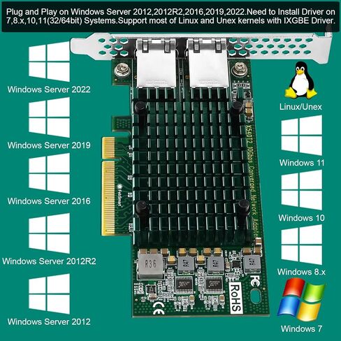 واجهة FengSmart PCIE X8 إلى محول شبكة منافذ RJ45 بسرعة 2X 10 جيجابت في الثانية، وحدة تحكم إيثرنت Intel X540-AT2، بطاقة PCIE NIC لواجهة 2X 10 جيجابت في الثانية، محول الشبكة المتقارب PCI Express 10 جيجابت (X540T2) in Kuwait