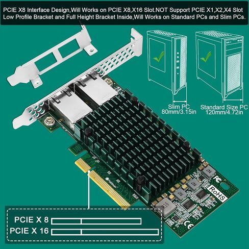 واجهة FengSmart PCIE X8 إلى محول شبكة منافذ RJ45 بسرعة 2X 10 جيجابت في الثانية، وحدة تحكم إيثرنت Intel X540-AT2، بطاقة PCIE NIC لواجهة 2X 10 جيجابت في الثانية، محول الشبكة المتقارب PCI Express 10 جيجابت (X540T2) in Kuwait