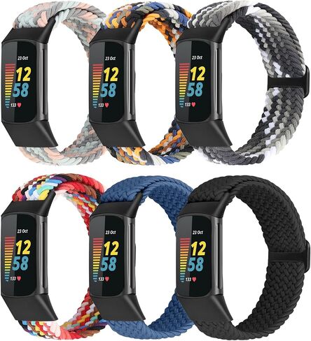 ShuYo Braided Stretchy Solo Loop Bands Compatible With Fitbit Charge 5/Fitbit Charge 6 for Women Men Nylon Elastic Straps Wristbands for Fitbit Charge 5/ Charge 6(6 Pack) in Kuwait