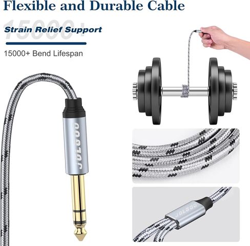 JOLGOO 1/4 Splitter Adapter Cable 12 inches, 6.35mm Stereo Plug Male to Dual 6.35mm Jack Female Y Splitter Cable, 30cm / 12 inches in Kuwait