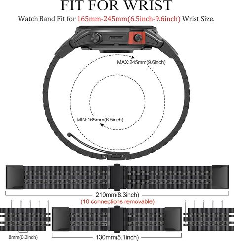 ZPJPPLX سوار ساعة معدني 22 مم لـ Garmin Fenix ​​7 Pro/7/6 Pro/6، حزام Quickfit من الفولاذ المقاوم للصدأ لـ Fenix ​​5 Plus/5/Forerunner 965/955/945/935/Descent G1/Approach S62/Quatix5 in Kuwait