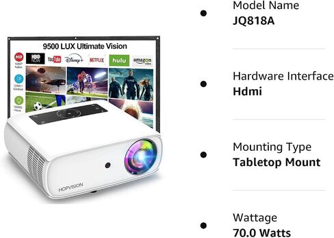 HOPVISION Native 1080P Projector Full HD, 15000Lux Movie Projector with 150000 Hours LED Lamp Life, Support 4K 350" Home Outdoor Projector for Smartphone/ PC/ Laptop/ PS4/ TV Stick/ EXCEL/ PPT in Saudi Arabia