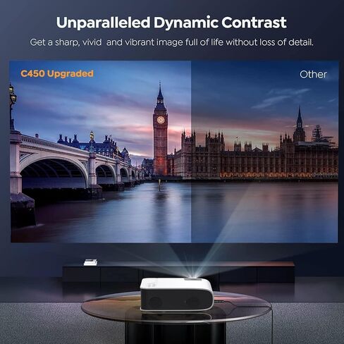 جهاز عرض مزود بواي فاي 6 وبلوتوث، YABER C450 19000L 4K يدعم جهاز عرض خارجي محمول بدقة 1080 بكسل، 200 بوصة بحد أقصى 4P/4D مع وظيفة التكبير وجهاز عرض الأفلام المنزلية لعصا التلفزيون/PS5/Android/iOS in Kuwait