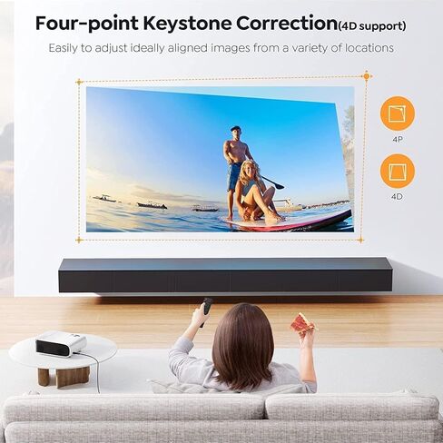 جهاز عرض مزود بواي فاي 6 وبلوتوث، YABER C450 19000L 4K يدعم جهاز عرض خارجي محمول بدقة 1080 بكسل، 200 بوصة بحد أقصى 4P/4D مع وظيفة التكبير وجهاز عرض الأفلام المنزلية لعصا التلفزيون/PS5/Android/iOS in Kuwait