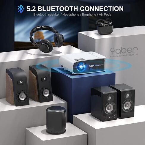 جهاز عرض مزود بواي فاي 6 وبلوتوث، YABER C450 19000L 4K يدعم جهاز عرض خارجي محمول بدقة 1080 بكسل، 200 بوصة بحد أقصى 4P/4D مع وظيفة التكبير وجهاز عرض الأفلام المنزلية لعصا التلفزيون/PS5/Android/iOS in Kuwait