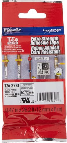 Brother Extra Strength Tape, Black on White, 12mm (TZeS231) in Saudi Arabia