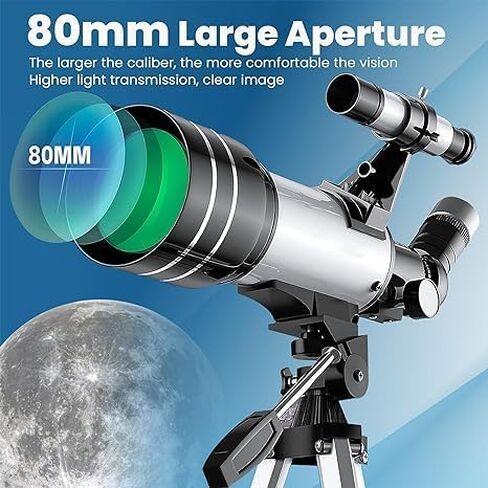 تلسكوب للأطفال والمبتدئين - فتحة 70 مم 400 مم - تلسكوب انكسار فلكي من الألف إلى الياء للبالغين المبتدئين، مع حقيبة حمل، محول هاتف وجهاز تحكم عن بعد لاسلكي، هدايا علم الفلك للأطفال in Kuwait