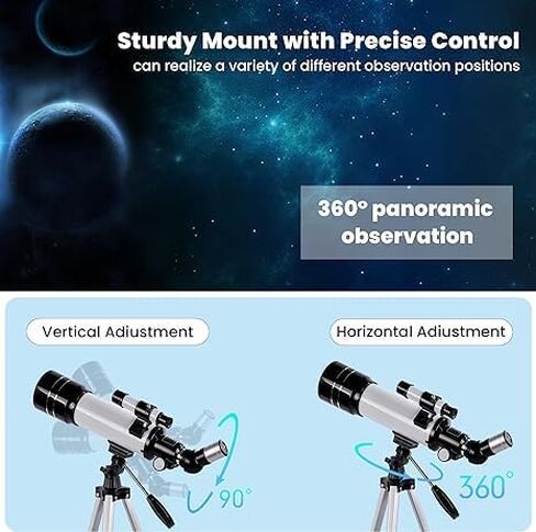 تلسكوب للأطفال والمبتدئين - فتحة 70 مم 400 مم - تلسكوب انكسار فلكي من الألف إلى الياء للبالغين المبتدئين، مع حقيبة حمل، محول هاتف وجهاز تحكم عن بعد لاسلكي، هدايا علم الفلك للأطفال in Kuwait