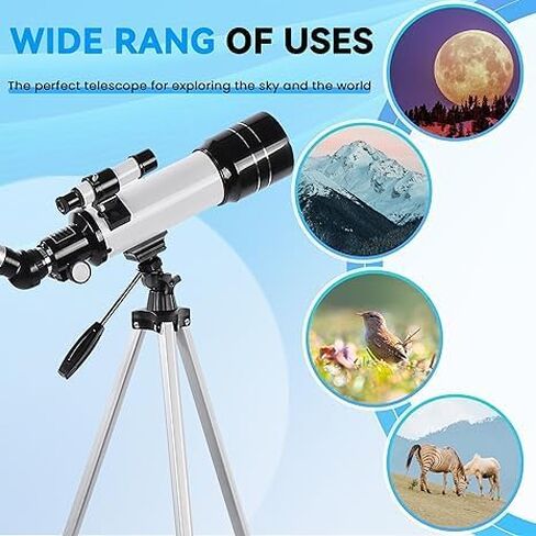 تلسكوب للأطفال والمبتدئين - فتحة 70 مم 400 مم - تلسكوب انكسار فلكي من الألف إلى الياء للبالغين المبتدئين، مع حقيبة حمل، محول هاتف وجهاز تحكم عن بعد لاسلكي، هدايا علم الفلك للأطفال in Kuwait