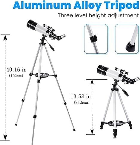 تلسكوب للأطفال والمبتدئين - فتحة 70 مم 400 مم - تلسكوب انكسار فلكي من الألف إلى الياء للبالغين المبتدئين، مع حقيبة حمل، محول هاتف وجهاز تحكم عن بعد لاسلكي، هدايا علم الفلك للأطفال in Kuwait