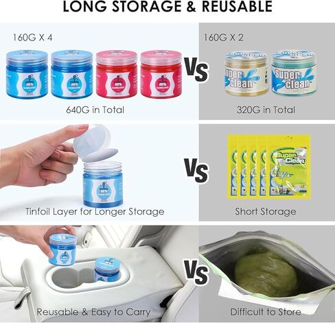 جل تنظيف السيارة من بيدي، 4 عبوات من مجموعات التنظيف العالمية لأداة تفصيل السيارة، معجون تنظيف السيارة القابل لإعادة الاستخدام للوحة مفاتيح الكمبيوتر، فتحة تهوية السيارة، لوحة القيادة، منفضة سجائر in Kuwait