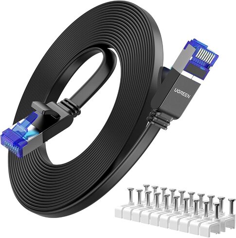 UGREEN Cat 8 Ethernet Cable 20FT, 40Gbps 2000Mhz High Speed, Black | Shielded Heavy Duty, Flat Design, Compatible for Gaming PC PS4/5/6 Xbox Modem Router in Saudi Arabia