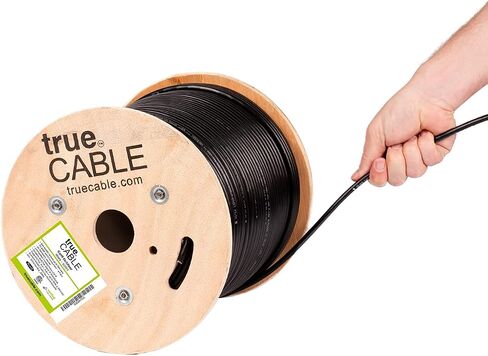 كابل إيثرنت خارجي TRUE CABLE Cat6، محمي F/UTP، 1000 قدم، أسود، مقاوم للأشعة فوق البنفسجية، سترة OSP، 23AWG من النحاس الصلب العاري، 550 ميجاهرتز، PoE++ (4PPoE) in Kuwait