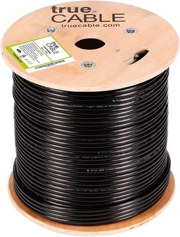 كابل إيثرنت خارجي TRUE CABLE Cat6، محمي F/UTP، 1000 قدم، أسود، مقاوم للأشعة فوق البنفسجية، سترة OSP، 23AWG من النحاس الصلب العاري، 550 ميجاهرتز، PoE++ (4PPoE) in Kuwait