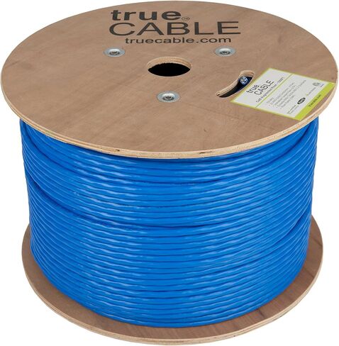 TRUE CABLE Cat6A Riser (CMR), Bulk Ethernet Cable, 1000ft, Blue, 23AWG Solid Bare Copper, Unshielded Twisted Pair (U/UTP), 750MHz, PoE++ 100W, ETL Listed in Kuwait