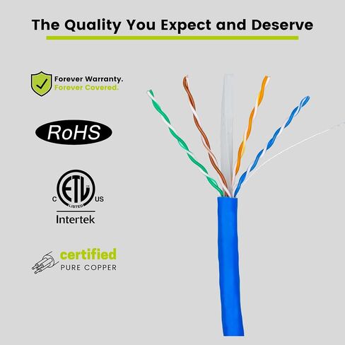 TRUE CABLE Cat6A Riser (CMR), Bulk Ethernet Cable, 1000ft, Blue, 23AWG Solid Bare Copper, Unshielded Twisted Pair (U/UTP), 750MHz, PoE++ 100W, ETL Listed in Kuwait