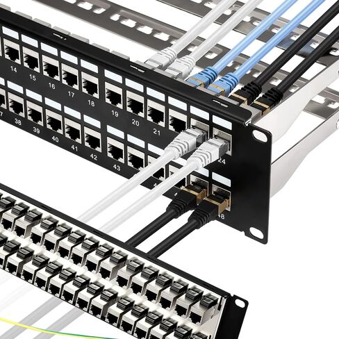 Rapink Patch Panel 24 Port Cat6A with Inline Keystone 10G Support, Coupler Patch Panel STP Shielded 19-Inch with Removable Back Bar, 1U Network Panel for Cat7, Cat6, Cat6A, Cat5e in Kuwait