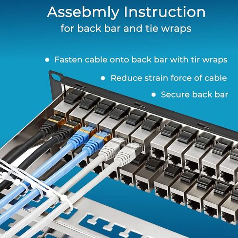 Rapink Patch Panel 24 Port Cat6A with Inline Keystone 10G Support, Coupler Patch Panel STP Shielded 19-Inch with Removable Back Bar, 1U Network Panel for Cat7, Cat6, Cat6A, Cat5e in Kuwait