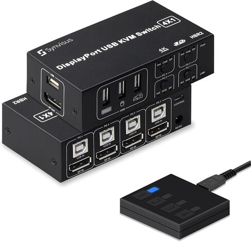 محول Synvisus DisplayPort KVM 4 منافذ 3D UHD 4K@60 هرتز، 2K@120 هرتز 4 في 1 مخرج USB ومحول DP1.2 KVM، مع 4 كابلات USB in Saudi Arabia