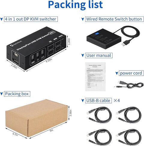 محول Synvisus DisplayPort KVM 4 منافذ 3D UHD 4K@60 هرتز، 2K@120 هرتز 4 في 1 مخرج USB ومحول DP1.2 KVM، مع 4 كابلات USB in Saudi Arabia