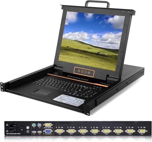 وحدة تحكم التبديل في جي ايه KVM 8 منافذ من كينان مع شاشة TFT LCD مقاس 17 بوصة TFT مقاس LCD، لوحة مفاتيح تعمل باللمس، 1280×1024@60Hz، مجموعة أدراج 1U KVM مع كابلات VGA/USB in Kuwait
