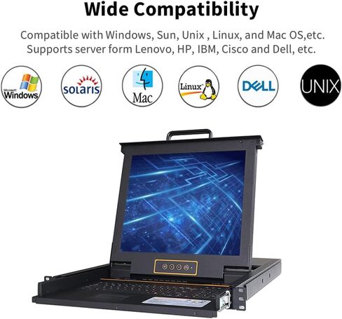 وحدة تحكم التبديل في جي ايه KVM 8 منافذ من كينان مع شاشة TFT LCD مقاس 17 بوصة TFT مقاس LCD، لوحة مفاتيح تعمل باللمس، 1280×1024@60Hz، مجموعة أدراج 1U KVM مع كابلات VGA/USB in Kuwait