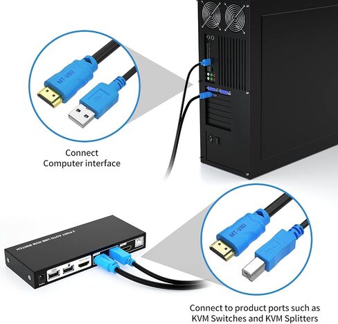 MT-VIKI 2 حزم USB HDMI KVM كابل 10ft 4K HDMI USB A إلى HDMI USB B سلك مزدوج لمفتاح KVM القياسي 10ft in Kuwait