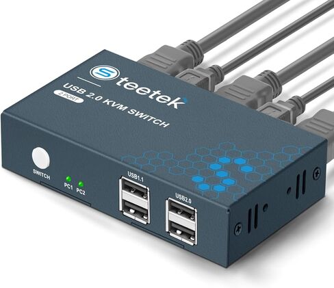 HDMI KVM Switch 1 شاشات 2 جهاز كمبيوتر مع 4 منافذ USB 2.0، يدعم UHD 4K @ 30 هرتز، مفتاح KVM 2 منفذ بواسطة زر التبديل، 2 كابلات USB متضمنة in Kuwait
