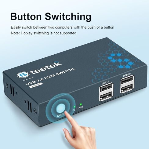 HDMI KVM Switch 1 شاشات 2 جهاز كمبيوتر مع 4 منافذ USB 2.0، يدعم UHD 4K @ 30 هرتز، مفتاح KVM 2 منفذ بواسطة زر التبديل، 2 كابلات USB متضمنة in Kuwait