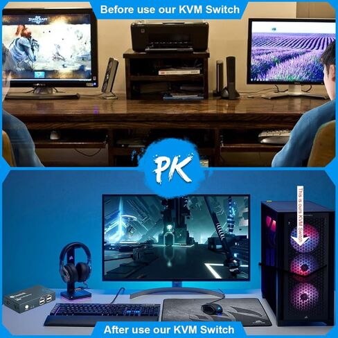 HDMI KVM Switch 1 شاشات 2 جهاز كمبيوتر مع 4 منافذ USB 2.0، يدعم UHD 4K @ 30 هرتز، مفتاح KVM 2 منفذ بواسطة زر التبديل، 2 كابلات USB متضمنة in Kuwait