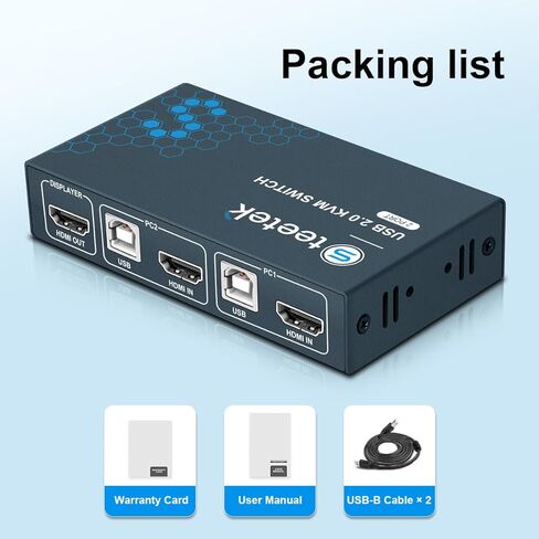 HDMI KVM Switch 1 شاشات 2 جهاز كمبيوتر مع 4 منافذ USB 2.0، يدعم UHD 4K @ 30 هرتز، مفتاح KVM 2 منفذ بواسطة زر التبديل، 2 كابلات USB متضمنة in Kuwait