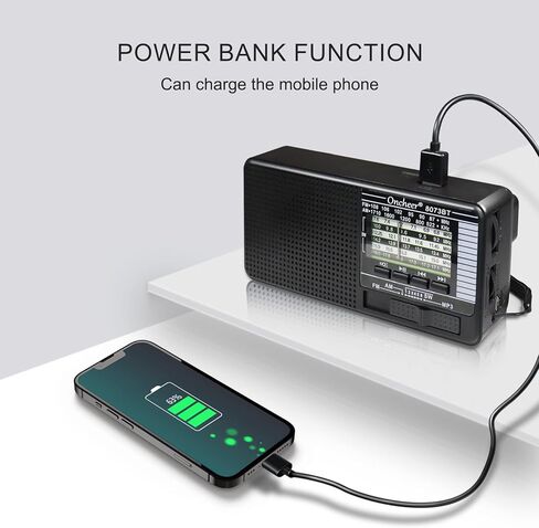 Oncheer Portable FM/AM/SW Radio, Build-in Bluetooth Speaker, Powered by Rechargeable Battery with Solar Panel for Charging, Emergency LED Light, Stretch Antenna, Support TF Card USB Mp3 Player in Kuwait
