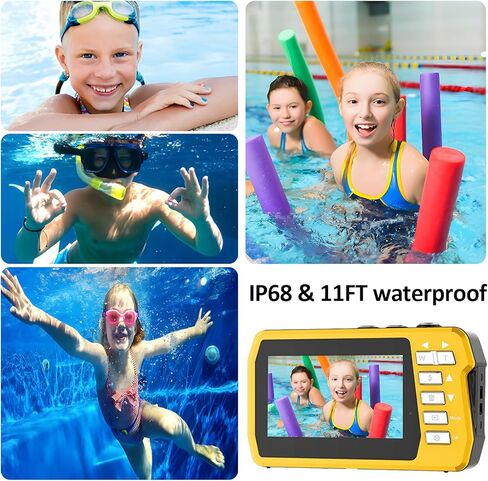 4K Underwater Camera with 32GB Card 11FT Waterproof Camera 48MP Autofocus IPS Dual-Screen(3"/2") Selfie Underwater Cameras for Snorkeling, Digital Camera 1500mAh Battery Cover Easy to Open(Yellow) in Kuwait