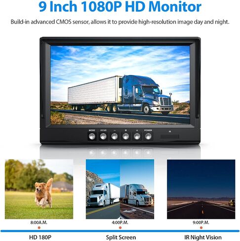 ZEROXCLUB 9 Inch HD Backup Camera System Kit with Monitor, Loop Recording, Wired Rear Camera+Side Camera, IR Night Vision Waterproof Camera with Parking Lines for Bus, Truck, Trailer, RV, BY904A in Kuwait