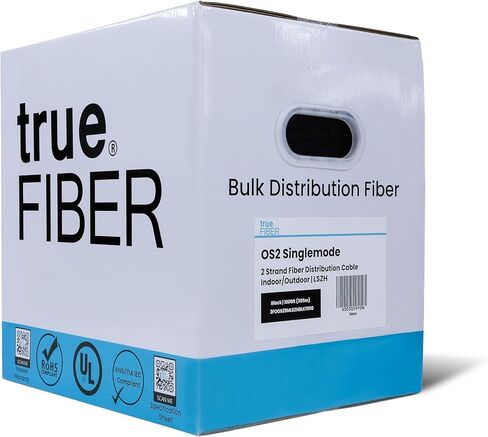 trueFIBER 2 كابل توزيع داخلي محكم من الألياف السائبة، 1000 قدم (305 م)، OS2 9/125 وضع فردي، 4.0 مم كاملة (OFNP)، مدرج في قائمة UL، دوبلكس 2 ألياف SM بكرة في صندوق in Kuwait