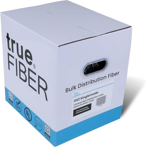 trueFIBER 2 كابل توزيع داخلي محكم من الألياف السائبة، 1000 قدم (305 م)، OS2 9/125 وضع فردي، 4.0 مم كاملة (OFNP)، مدرج في قائمة UL، دوبلكس 2 ألياف SM بكرة في صندوق in Kuwait