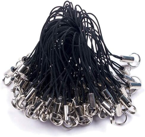 MOTZU 300 قطعة فضية اللون بحبل أسود للهاتف الخلوي حزام حلقي مقسم، مشبك جراد البحر، حزام سلك الوهق للهاتف الخلوي المحمول/Mp3/Mp4/محرك فلاش USB/ساحر/حلقة مفاتيح وأكثر من ذلك، 2.36 بوصة in Kuwait