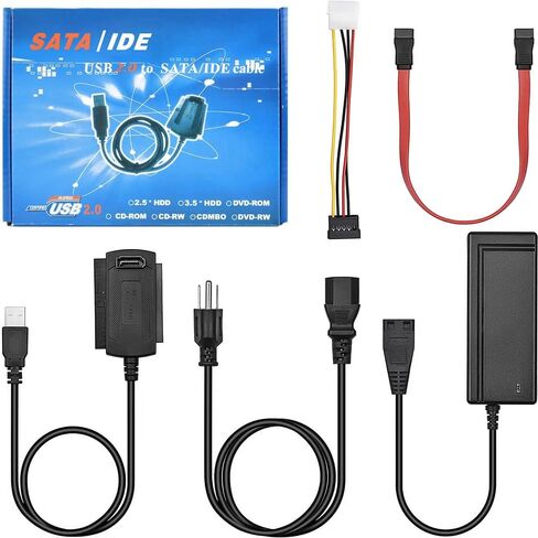 اورتوب كيبل محول ساتا / باتا/اي دي اي الى USB 2.0 للقرص الصلب HDD SSD 2.5 انش 3.5 انش مع مصدر طاقة تيار متردد خارجي، متوافق مع جميع انظمة الكمبيوتر واللابتوب والكمبيوتر المكتبي وماك in Kuwait